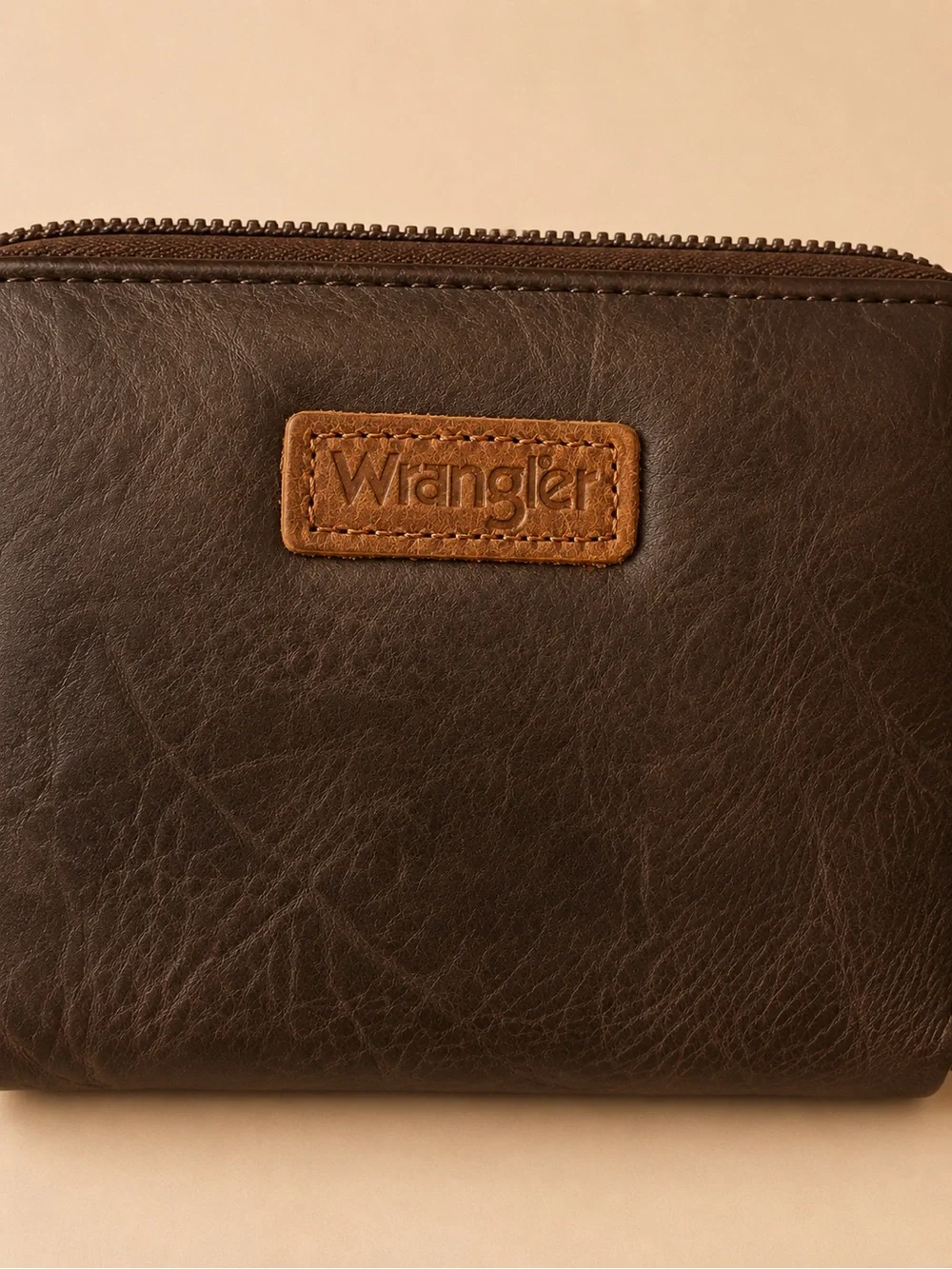 Wrangler Dark Brown Leather Zip-Around Wristlet